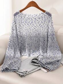CosyJoli Plus Size Colorful Polka Dot Hollow Round Neck Long Sleeve Pullover Sweater Fall - Multicolor - View 7