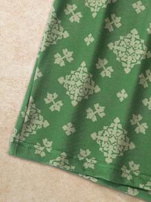 EverLounge Celana Pendek Santai Pria Motif Damask Vintage, Celana Boxer Tidur Longgar - Hijau - View 6