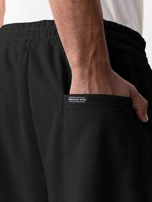 EASEVO Men's Summer Casual Loose Fit Sweatpants Plus Size Grey Solid Color Patchwork Elastic Waist - Black - View 3