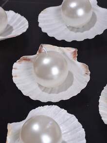 Cirelle 1pc Pearl Sphere Ball Candle With Seashell Dish Tray, Aesthetic Pearlized Round Soy Wax Candle For Room Decor, Wedding, Gift & Relaxation - White - View 4