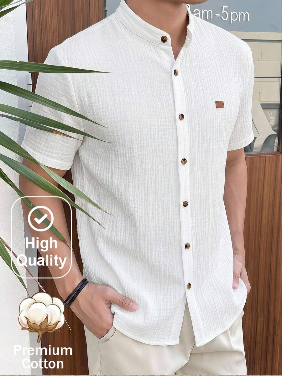 HIMLAND Men's Denim Single-Breasted Casual Versatile Daily Wear Shirt - White - View 1