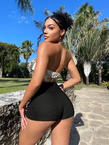 SHEIN SXY Plus Size Summer Casual Versatile Solid Color Fitted Shorts - Black - View 5