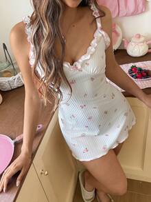 SweetSlumber Women's Sweet Romantic Floral Ruffle Trim Mini Nightgown - Pink - View 3