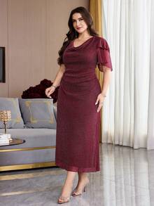 Modelyn Đầm dạ hội đính sequin sang trọng size lớn cho tiệc cưới, màu vàng hồng, mùa hè - Màu Đỏ Sâu - Xem 6