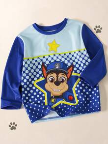 Maija Kids SHEIN | PAW Patrol Maija Kids 小男孩波點卡通印花休閒日常長袖T恤 - 藍白色 - 查看 3