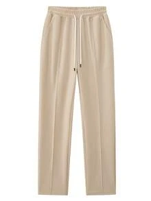 Manfinity Homme Men's Contrast Color Button Half-Placket Long Sleeve Top And Pants Set - Beige - View 6