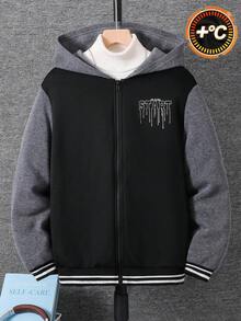 SHEIN 青少年男孩基本款毛絨內裡夾克，休閒連帽秋冬外套，保暖內裡填充外套 - 彩色 - 查看 5