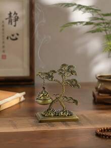 A Small Tree Incense Burner, Alloy Material, 14.2cm High, 12.5cm Wide, Traditional Chinese Style, Exquisite Workmanship, Can Light Incense Sticks And Coils, Suitable For Yoga Studios, Camping, Gardens, Courtyards, Classic Candlelight Dinner Props - Bronze - View 6