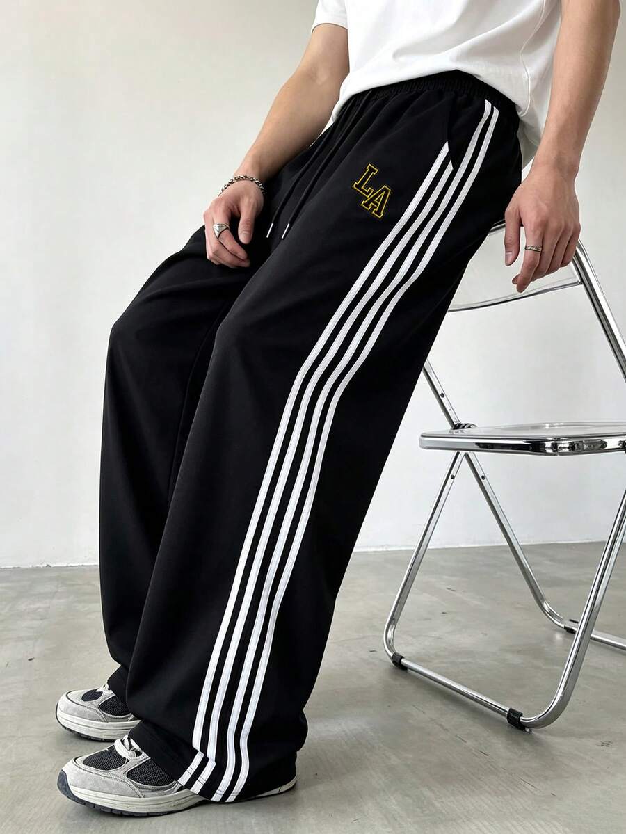 Gym Rark Men's Drawstring Waist Letter Pattern Colorblock Casual Daily Travel Sports Long Pants - Black - View 1