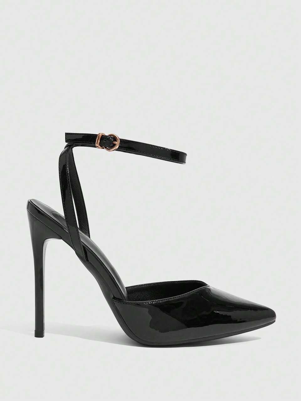 CUCCOO SZL Women Shoes Women's Black Glossy Pointed Stiletto Sexy Dinner Party Women's High Heel Shoes Back Ankle Strap Shoes Fall Shoes