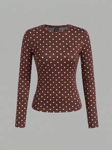 SHEIN EZwear 女款 3 件組波點圓領休閒修身長袖 T 恤套裝，秋季上衣，適合日常通勤、約會、派對，秋/冬/夏，聖誕節、新年、感恩節、外出、約會、約會、通勤、閃亮、情人節、優雅、度假、休閒、Y2K、外出、畢業典禮及其他場合 - 彩色 - 查看 9