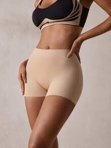 Veilyse 1pc Nude High Waist Seamless Ice Silk Anti-Exposure Women's Safety Pants, Breathable, Non-Rolling, Soft And Comfortable Women's Underwear - Apricot - View 5