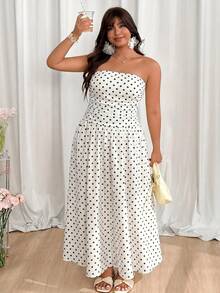 GalTyme Plus Size Polka Dot Print Strapless Casual Dress For Women - White - View 4