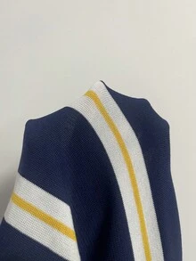Manfinity LEGND Men's Colorblock Striped Pattern Casual Versatile Daily Wear Sweater, Old Money - Blue - View 8
