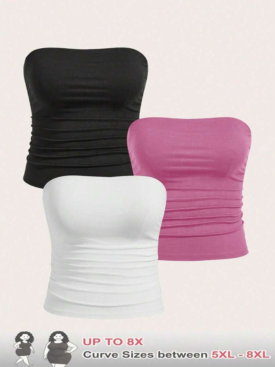 SHEIN CURVE+ 大码女装三件套抹胸上衣基础套装 - 彩色 - 查看 1