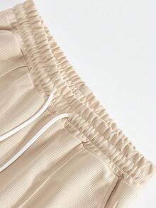 Manfinity Homme Men's Contrast Color Button Half-Placket Long Sleeve Top And Pants Set - Beige - View 7