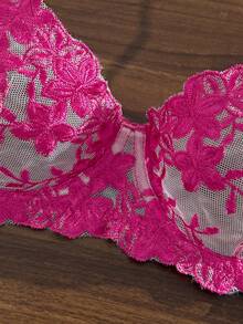 SHEIN 粉色浪漫女款鋼圈內衣與內褲套裝，2件組 - 玫紅色 - 查看 4