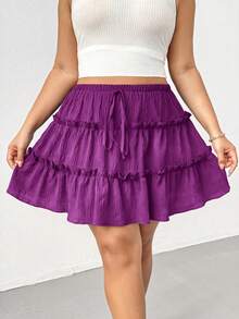 Shapeblank Plus Size Women's Solid Color Front Tie Frill Trim Skirt Fall - Purple - View 6