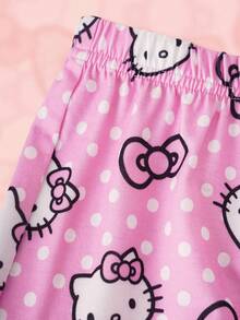 HELLO KITTY AND FRIENDS | SHEIN 女嬰圓領字母卡通印花短袖T恤與短褲休閒日常套裝 - 粉色 - 查看 7