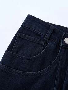 SHEIN MOD Plus Size Women's Loose Wide Leg Casual Denim Jeans With Pockets - Dark Wash - View 6