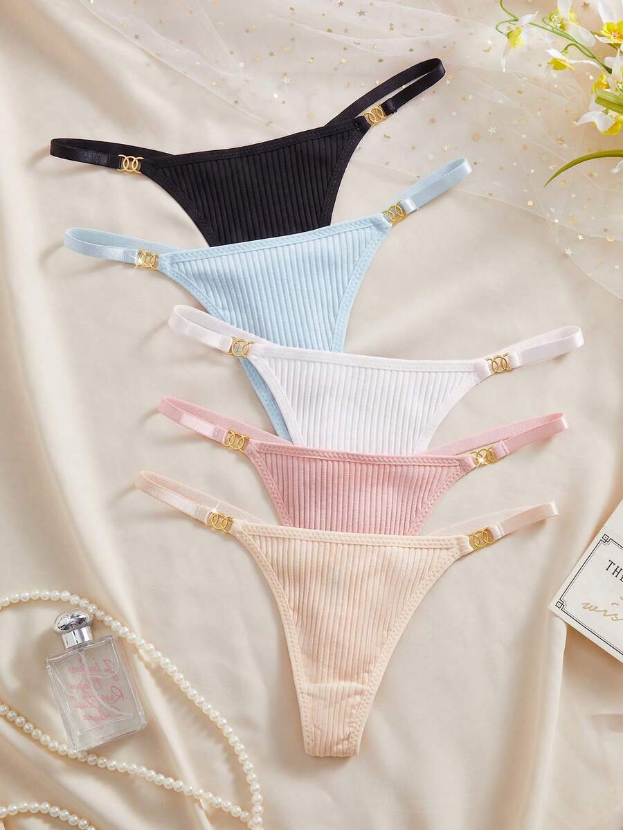 Nora Wilde Women's Minimalist Multi-Color Thong Panties 5-Pack Suitable For Summer - Multicolor - View 1