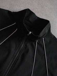 PAVTROS Men's Striped Colorblock Zip-Up Half-Placket Long Sleeve Pullover Jacket - Black - View 3