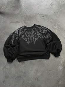 PAVTROS Men's Printed Versatile Crew Neck Long Sleeve Pullover Sweatshirt For Daily Wear - Black - View 3