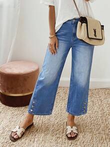 EMERY ROSE Women's Casual Versatile Daily Travel Denim Jeans With Pockets And Buttons Vacation Light Blue Summer - Blue - View 3