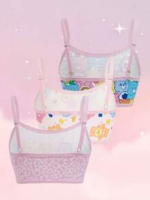 SHEIN X Care Bears 3pcs/Set Girls Big Tween Girl Camisole Ultra Short Underwear Bear Pattern 8-12Y Digital Print - Pink - View 2