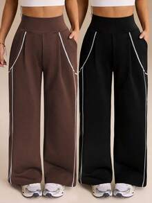 SHEIN Velisys 2pcs Women's Colorblock Pocket Casual Daily Travel Sports Long Pants - Multicolor - View 7