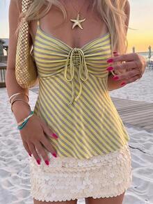 Opulessa Casual Solid Color Knitted V-Neck Slim Fit Women's Tank Top - Multicolor - View 1