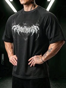 GymBeat 男士骷髏印花酷感絲棉清新棉 200g 運動 T-shirt - 黑色 - 查看 3