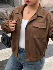 Dazy Plus Spring/Autumn New Distressed Leather Jacket Short Valentine's Day Coat Women Regular Jacket Plus Size - Brown - View 6