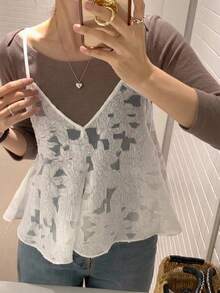 DAZY Women's Large Scoop Neck Fitted Short Sleeve Elegant T-Shirt Grey Spring Summer - Brown - View 2