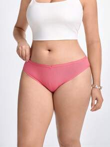 Slumbrini Plus Size Women's Sexy Triangle Panties V-Waist Seamless Cotton Striped Solid Color Comfortable Breathable Underwear - Pink - View 2