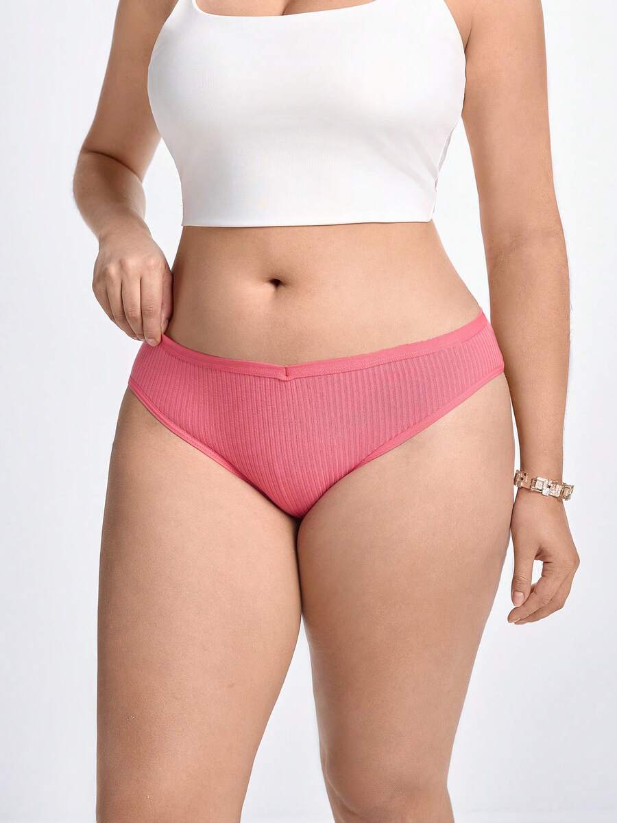 Slumbrini Plus Size Women's Sexy Triangle Panties V-Waist Seamless Cotton Striped Solid Color Comfortable Breathable Underwear