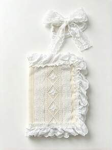 Cirelle 1pc Vintage Fabric Book Sleeve With Ruffle Eyelet Lace, Cream Book Cover For Paperback & Hardcover, Cottagecore Journal Protector, Soft Washable Book Pouch, Literary Gift For Book Lovers - multicolor - View 13