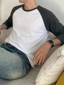 DAZY Men's Colorblock Raglan Sleeve T-Shirt - White - View 4