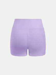 SHEIN Girlism Tween女孩日常休閒春夏針織素色高腰運動瑜伽短褲 4件/套 - 彩色 - 查看 10