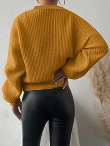 EURMUSE Solid Color Drop Shoulder Cardigan - Mustard Yellow - View 2