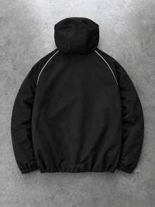 PAVTROS Jaket Berkerudung Patchwork Techwear Hitam & Putih, Desain Street Sports, Jaket Kasual Multifungsi untuk Pria - Hitam - View 2