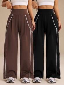 SHEIN Velisys 2pcs Women's Colorblock Pocket Casual Daily Travel Sports Long Pants - Multicolor - View 5