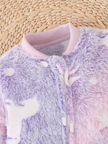 SHEIN Newborn Baby Pajamas Cartoon Unicorn Star Jacquard Pattern Round Neck Long Sleeve One-Piece Autumn Romper Comfortable - Purple - View 5
