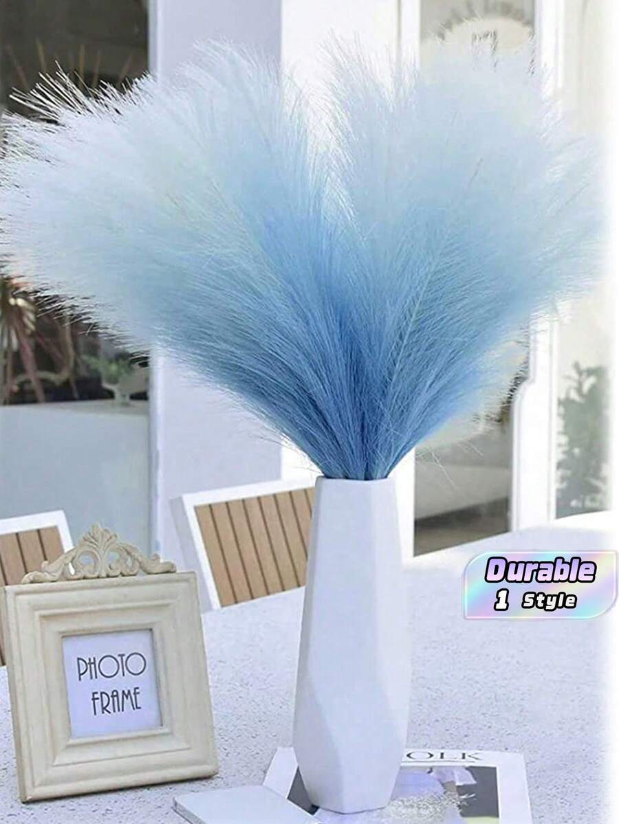 MEHELANY Rosa Künstliches Pampasgras, 25/12/6 Stücke Falsche Flauschige Stiele, Vasenfüllung für Hochzeit Boho Heimdekoration Geschenk - Farbverlauf blau - Übersicht 1