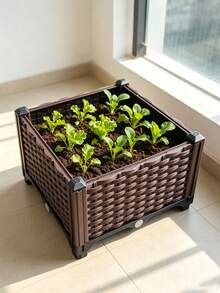 SHEIN Hộp trồng rau nâng cao hình vuông có hệ thống thoát nước, phù hợp với nhiều điều kiện thời tiết, hộp chậu hoa treo lan can ngoài trời, hộp chậu hoa hình chữ nhật, chậu hoa Giáng sinh sáng tạo, bộ bồn vườn hình chữ nhật dùng trong nhà/ngoài trời - (Đã được làm dày) Hộp đơn vị - Xem 2