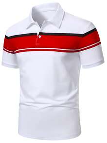 Calvornis 男士拼色休閒日常短袖 Polo 衫 - 彩色 - 查看 3