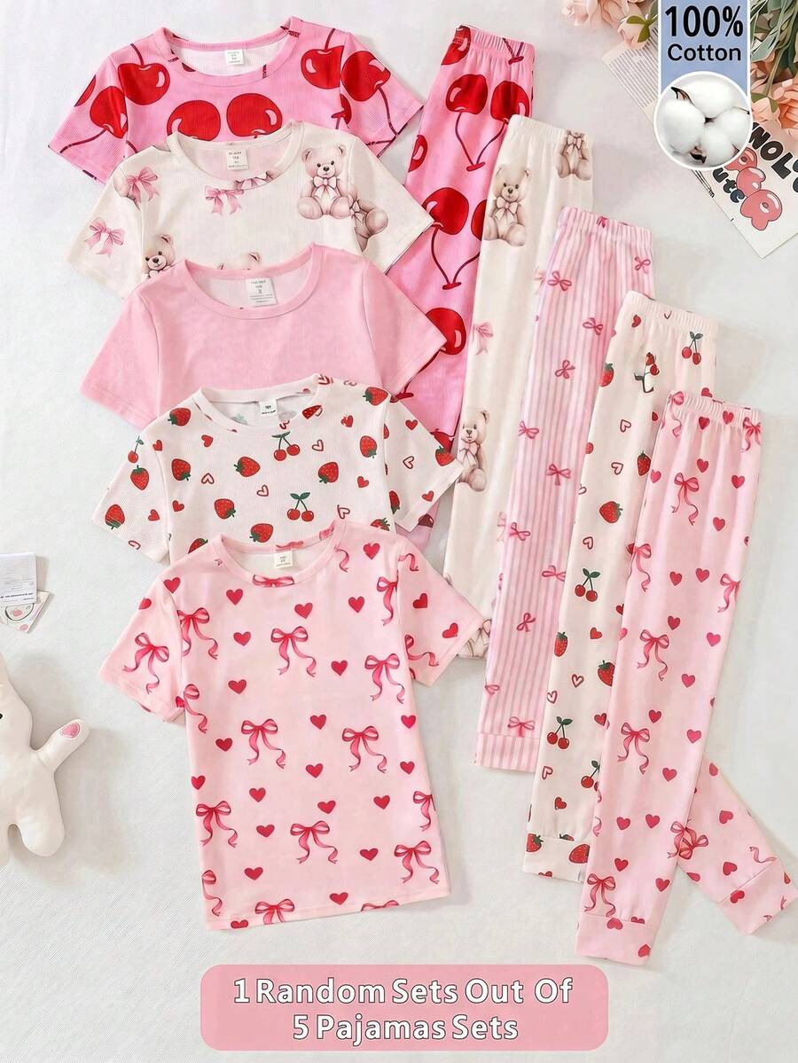 SHEIN Pakaian Santai Nyaman Bermotif Buah Kartun Lucu Cetak Digital untuk Anak Perempuan Remaja - MultiWarna - View 1