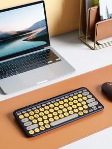 JMMO 無線鍵盤 2.4GHz USB 無線鍵盤 79鍵 雙模式圓形按鍵鍵盤，薄型輕量，支援 Windows/Chrome OS/Android/iOS/TV 裝置 - 黃色 - 查看 5