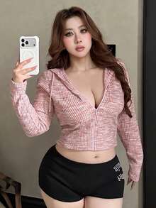 Dazy Plus Sweatshirt Hoodie Warna-warni Model Pas Badan dengan Bukaan Depan Lengan Panjang untuk Anak Perempuan, Musim Semi dan Gugur, Kasual, Model Baru Warna Pink - Berwarna merah muda - View 5