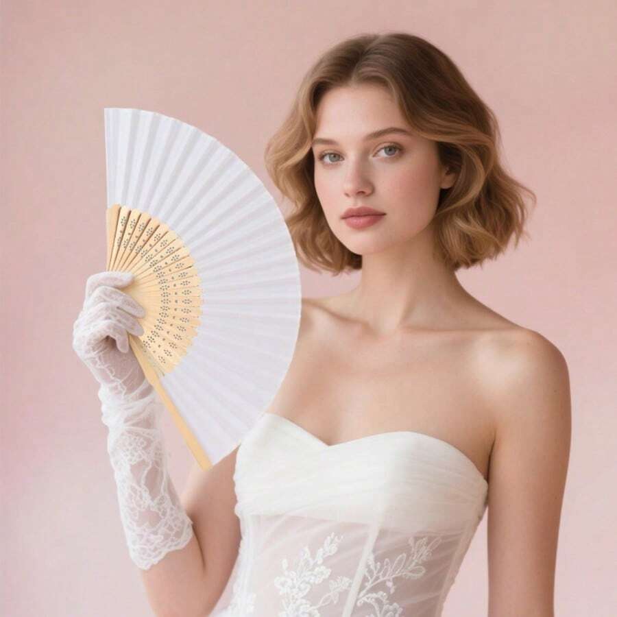 Foldable Paper Hand Fan-A Versatile, Solid-Colored Folding Fan Suitable For Home Use And Performance Props; A Modern-Style Folding Fan For Summer. - Multicolor - View 1